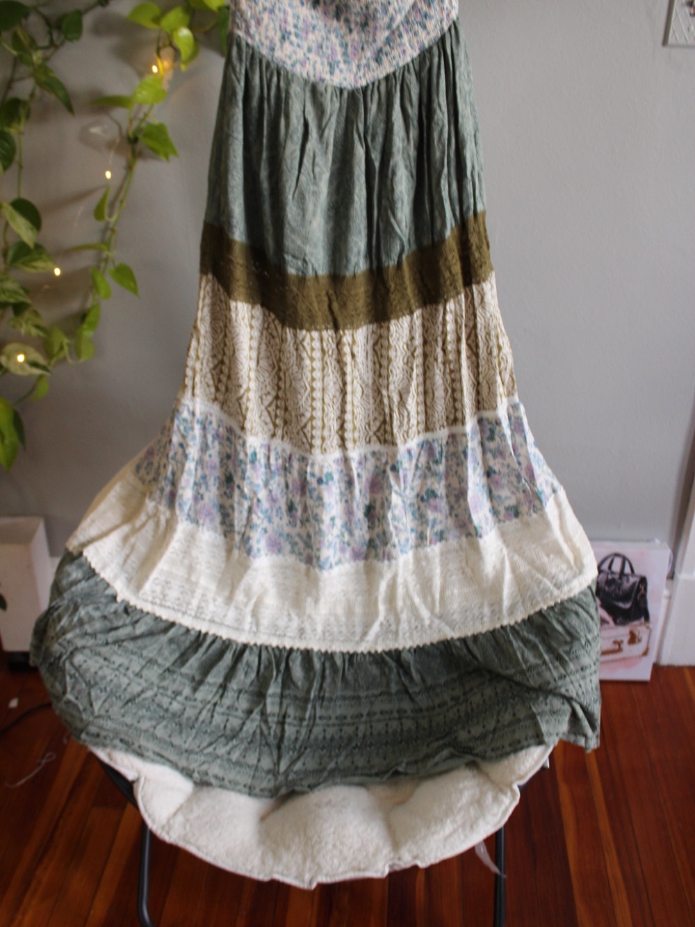 NWT Angie Boho Patchwork Tiered Maxi Dress Size S Floral Cottagecore - Picture 6 of 13